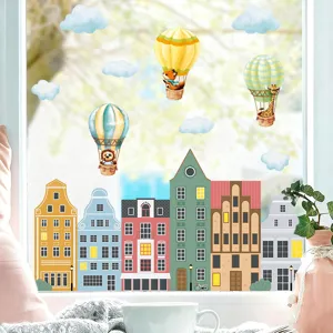 Kinderzimmer Fensteraufkleber bunte Heissluftballon Tier Wandaufkleber PVC Dekoration