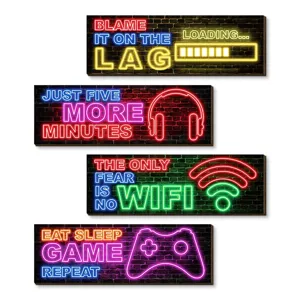 Set de panneaux en bois néon de jeux, plaque suspendue en bois pour déco de chambre.