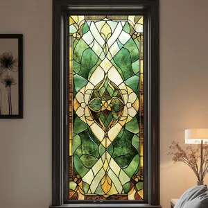 Film pour vitre style Tiffany texture de pierre verte autocollant décoratif porte verre