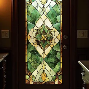 Film de Fenêtre Style Tiffany Rétro Pierre Émeraude Vitrail Adhérence Statique Sticker de Fenêtre Intimité pour Maison Salle de Bain