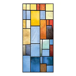 European retro stained glass window film geometric art color-blocked sticker for home decor