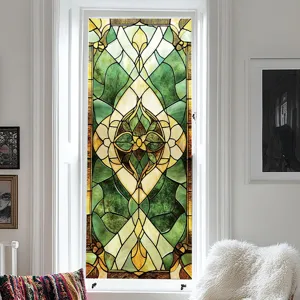 Vue détaillée du film pour fenêtre en verre teinté style Tiffany, autocollant décoratif.