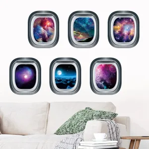 Pegatinas de pared de ojo de buey espacial 3D galaxia universo pegatinas de ventana falsa