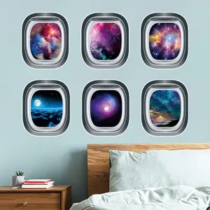 Adhesivos de pared de ojo de buey espacial 3D, PVC autoadesivo para decoración de dormitorio.