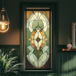 Film pour fenêtre en vitrail style Tiffany émeraude rétro autocollant en verre chic