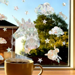 Holographic unicorn window sticker decorative static glass film for bedroom home window decor
