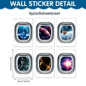Set de pegatinas de pared de ojo de buey de nave espacial 3D, decoración infantil.