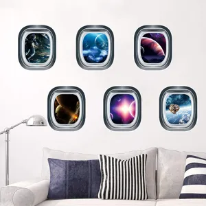Pegatinas de pared 3D de ojo de buey de nave espacial para habitacion de ninos decoracion