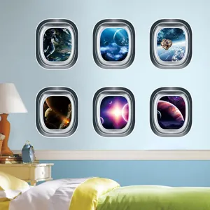 Adhesivos de pared de ojo de buey espacial 3D planetas universo decoración infantil
