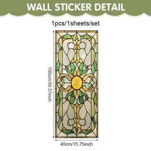 Sticker de fenetre vitrail style Tiffany, decoration murale avec motif floral rétro.