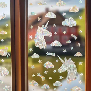 Holographic unicorn window sticker rainbow stained glass static cling film for bedroom