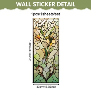 Vue detaillee de l'autocollant mural de fenetre en vitrail style Tiffany vintage 100x40cm