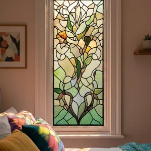 Film de fenêtre en vitrail style Tiffany art nouveau floral vert autocollant de verre décoratif