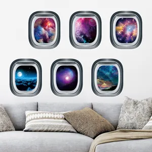 Adhesivos de pared de ojo de buey de nave espacial 3D, galaxia universo PVC para habitacion