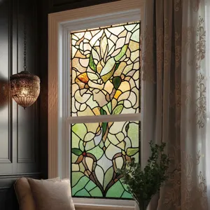 Film pour vitre en style Tiffany avec motif floral art nouveau pour déco rétro.