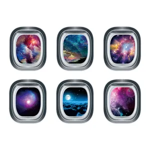 Adhesivo de pared ojo de buey nave espacial 3D galaxia universo vista estrellas PVC.