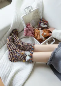 Cozy fuzzy coral fleece winter socks with cute bows home sleep floor socks warm mid tube