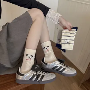 Cute cartoon dog embroidered women mid tube socks casual fashion spring summer hosiery