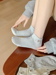 Cute puppy embroidered low cut ankle socks for women, soft cotton breathable detail.