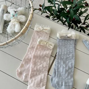 Calcetines de media pantorrilla con lazo y encaje, malla de verano estilo ballet elegante.