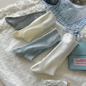 Women breathable ribbed mid-tube socks spring summer casual solid color fashion socks
