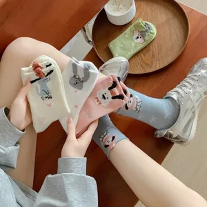 Cute cartoon women's mid-tube cotton socks with 3D animal design, soft and breathable spring wear.
