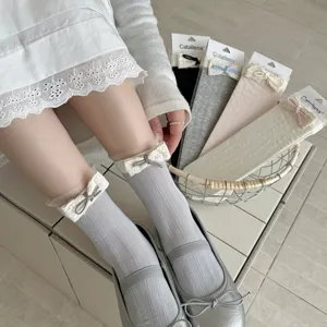 Mujeres encaje lazo malla crew calcetines lindo coreano ballet estilo verano calcetín