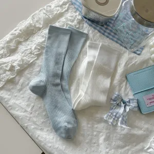 Summer women mid tube socks casual sweet ribbed cute breathable daily hosiery sweet style
