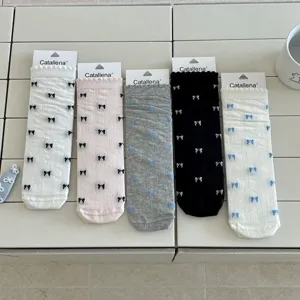Calcetines de media caña con lazo de malla coreanos para mujer, calcetines finos con volantes.