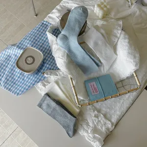 Women breathable mid-calf socks spring summer fashion grey white blue casual aesthetic hosiery