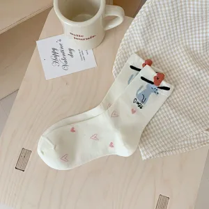 Cute cartoon dog pattern cotton mid-tube socks for women casual breathable daily wear