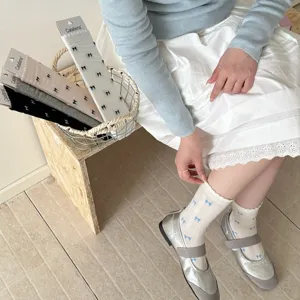 Calcetines de media pierna con lazo de encaje estilo coreano verano finos mujer