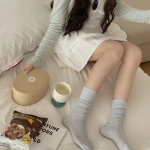Grey sheer mid-calf socks women ballet core style breathable spring summer stackable hosiery