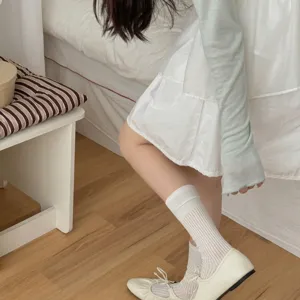 Women spring summer breathable mid-calf socks ballet style matching Mary Jane shoes daily wear