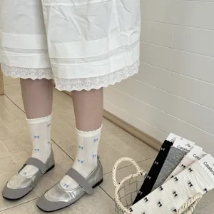 Calcetines de tubo medio con lazo de encaje de malla coreana para mujer, verano fino estilo ballet.