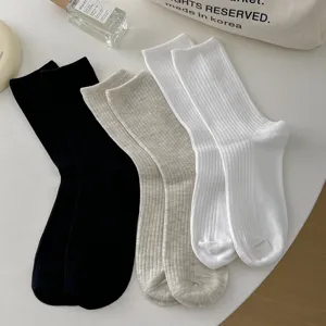 Classic ribbed mid-calf socks for women, breathable cotton blend daily wear, 3 colors.