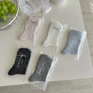 Women's spring summer bow mesh mid-tube socks set, casual breathable cute hosiery items.
