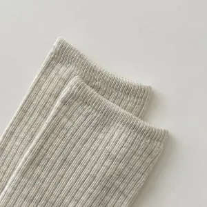 Grey ribbed knit mid-calf socks for women, breathable daily casual socks for spring and summer.