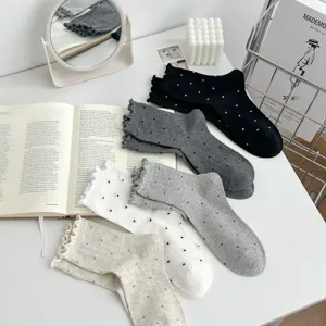 Women cute polka dot lettuce edge mid tube socks casual cotton socks multiple colors available