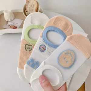Leuke geborduurde mesh bootssocken voor dames, ultradunne ademende onzichtbare zomersokken.