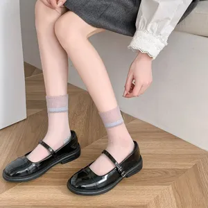 Sheer crystal silk mid-tube socks women spring summer thin transparent glass socks