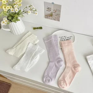 Women ribbed crew socks sweet style cute cotton hosiery comfortable daily wear casual breathable