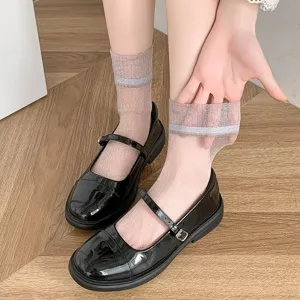 Women sheer glitter mid-calf socks thin crystal silk socks Lolita mesh hosiery for spring summer