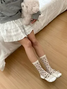 Sheer polka dot mesh socks women summer breathable hollow out ballet style mid tube slouch socks