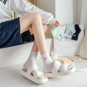 Women embroidery cotton socks summer short tube casual solid color comfortable daily wear breathable