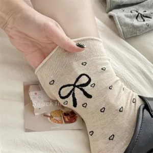Women's Ballet Style Cute Bowknot Polka Dot Jacquard Mesh Mid Tube Socks Sweet Ruffle Edge Casual Cotton Socks
