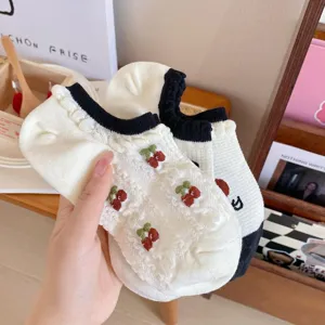 Women's Summer Low-cut Mesh Boat Socks Cute Cherry Embroidery Japanese Style Casual Ankle Socks