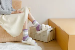 Women's winter cozy coral fleece striped sleep socks warm fuzzy home floor socks detail view