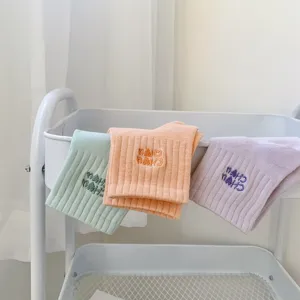 Solid color cute embroidered women short socks set, comfortable casual cotton daily socks