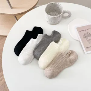 Women cotton boat socks shallow mouth invisible short socks vertical stripes non slip breathable
